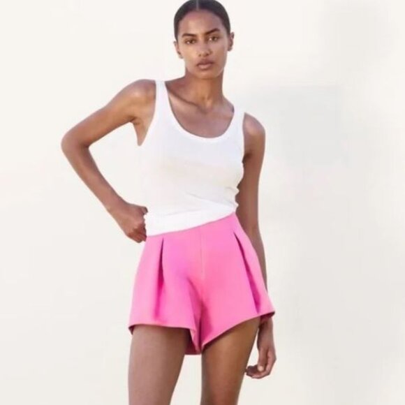 Zara Pink Fuschia Satin Balloon Shorts Hot Pants